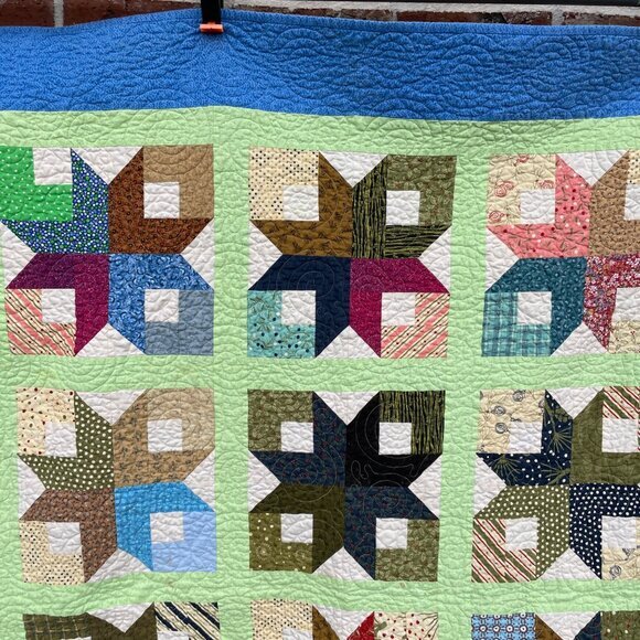 Boxy Stars Throw Quilt Floral Calico Geometric Squares 70" x 59" - Picture 4 of 13